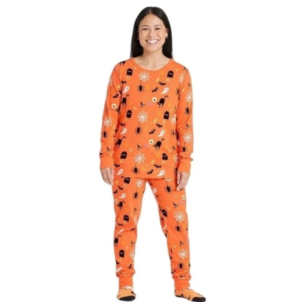 Hyde & Eek! NIP two-piece Halloween sleep pajama set orange Halloween print sz L